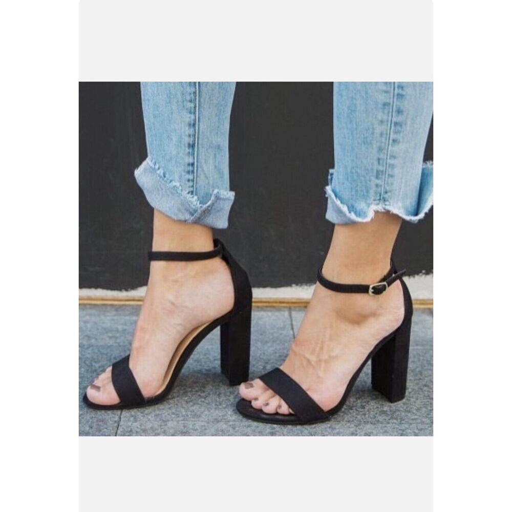 Women's Brash Houston Size 9.5 Black Faux Suede Ankle Strap Sandal